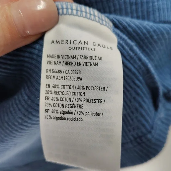 American Eagle Cropped Ribbed T-Shirt Size Medium Blue Stretch - Picture 3 of 5